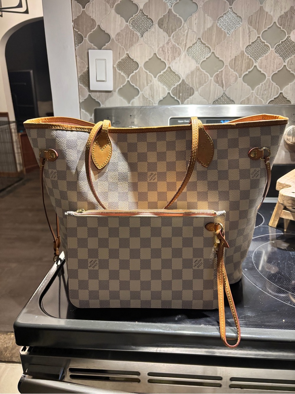 Louis Vuitton Beige Damier Azur Canvas Tote with Pouch